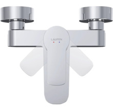 Laufen Logo auf einer verchromten Waschtischarmatur