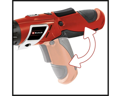 Einhell Logo auf einem Akku-Drehschrauber mit drehbarem Griff.