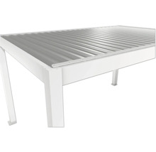 Detailansicht einer Gartenlaube mit Metalldach