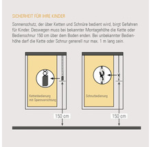 Sicherheitsinformationen zur Bedienung von Sonnenschutzprodukten mit Ketten und Schnüren