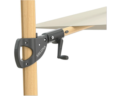 Soluna Sonnenschirm mit Kurbelmechanismus zur einfachen Bedienung.