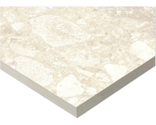 Detailansicht einer beigefarbenen Bodenfliese mit Steinmuster