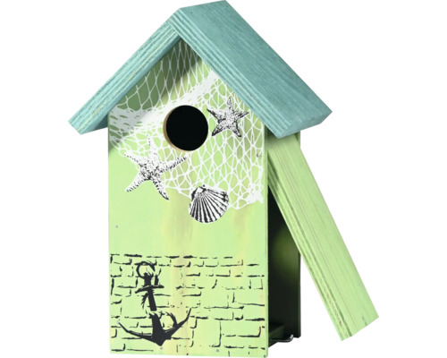 Dekoratives Vogelhaus mit Seestern-, Muschel- und Ankermotiven