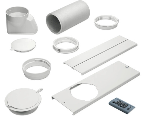 Zubehörset für Klimaanlagen mit Abluftschlauch, Fensterabdichtung und Fernbedienung