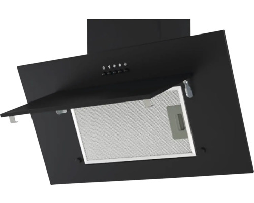 Schwarze Dunstabzugshaube mit offenem Fettfilter