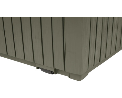 Detailansicht einer Aufbewahrungsbox aus Kunststoff mit vertikalem Lattenmuster