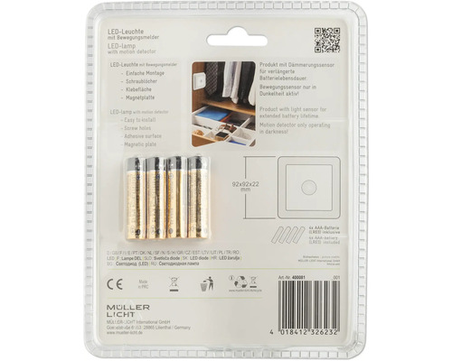 LED Lampe mit Bewegungsmelder, inklusive Batterien