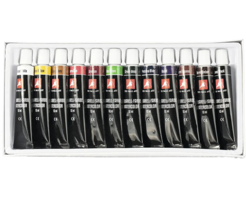 Aquarellfarben Set mit verschiedenen Farbtönen in einzelnen Tuben.