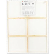 Rückseite einer weissen Leinwand auf einem Holzrahmen, Größe 100 mal 120 Zentimeter