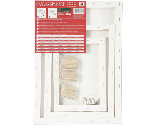 Keilrahmenset mit drei Leinwänden und acht Keilen