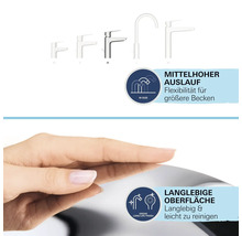 Verschiedene Größen von Wasserhähnen und Informationen zur Oberfläche