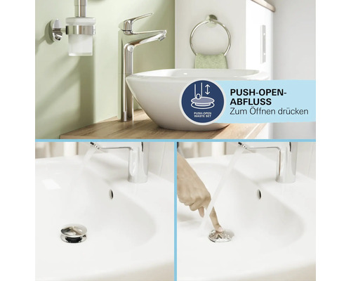 Aufgesetztes Waschbecken mit Armatur und Push-Open-Ablaufgarnitur