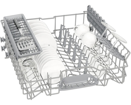 Geschirrspüler Oberkorb beladen mit Geschirr, Tassen und Gläsern