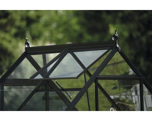 Detailansicht eines Gewächshauses mit geöffnetem Fenster