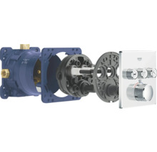 Explosionszeichnung einer Grohe Unterputz-Thermostatarmatur für Dusche und Badewanne.