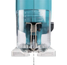 Detailaufnahme einer Stichsäge mit transparenter Schutzvorrichtung