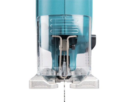 Detailaufnahme einer Stichsäge mit transparenter Schutzvorrichtung