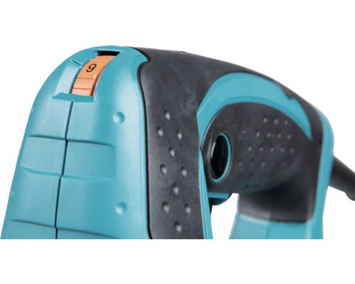 Detailansicht einer Stichsäge mit Geschwindigkeitsregler auf Stufe neun.