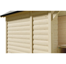 Detailansicht einer Holzwandkonstruktion mit Blockbohlenprofil