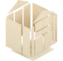 Explosionszeichnung eines Gartenhauses aus Holz