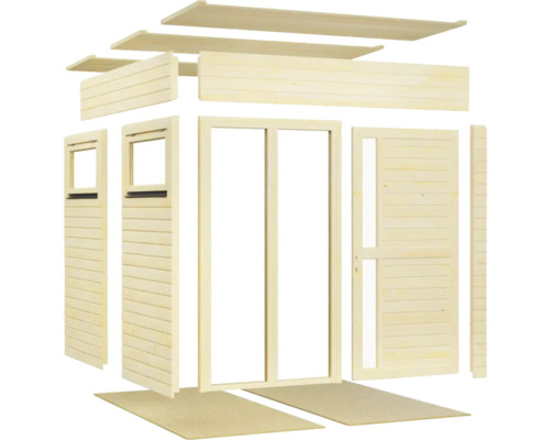 Holzgartenhaus Bausatz mit Fenstern und Türen