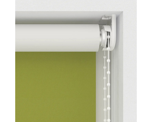 Grüne Rollos mit Kettenzug im Detail