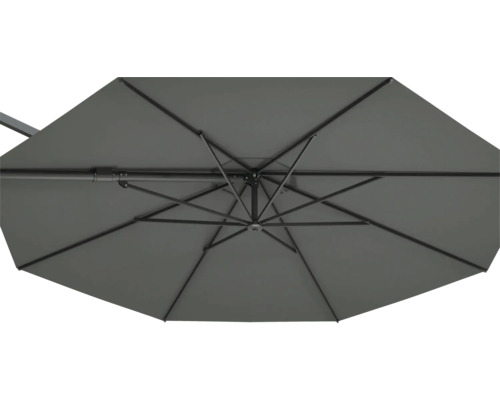 Unteransicht eines Sonnenschirms mit Streben und Mast