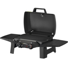 Offener Gasgrill mit zwei Brennern und zwei Ablagetischen