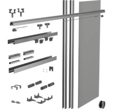 Baugruppe für Schiebetürsystem mit Türblatt, Schienen und Beschlägen
