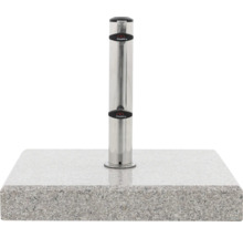 Sonnenschirmständer aus Granit mit Metallschaft und Doppler Logo