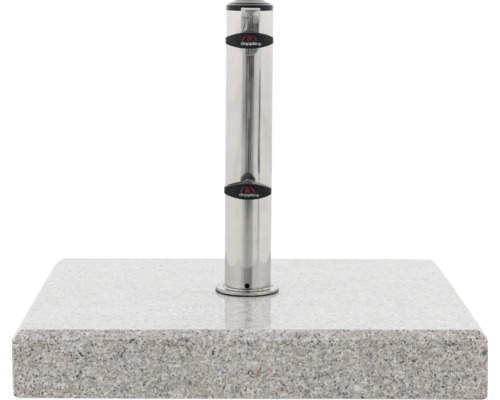 Sonnenschirmständer aus Granit mit Metallschaft und Doppler Logo