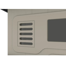 Detailansicht einer Klimaanlage mit Lüftungsgitter und Bedienfeld