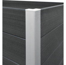 Detailansicht eines Hochbeets mit Metalleckverbindung und Holzpaneelen