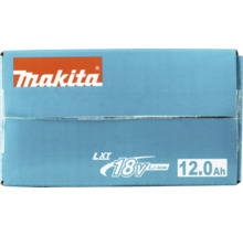Makita Logo auf einer Verpackung für einen 18 Volt 12.0 Amperestunden Lithium-Ionen Akku