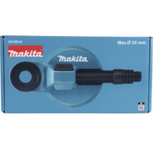 Makita Logo. Bohrschablone mit einem maximalen Durchmesser von 52 Millimetern in der Verpackung.