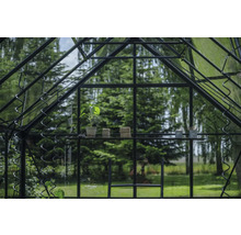 Gewächshaus mit Pflanze, Bindfaden und Gartenzubehör auf einem Regal