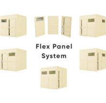 Flex-Panel-System für Gartenhäuser mit Tür und Fenstern