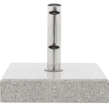 Doppler Logo auf einem Sonnenschirmständer aus Granit und Edelstahl