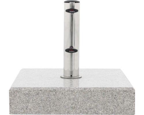Doppler Logo auf einem Sonnenschirmständer aus Granit und Edelstahl