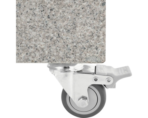 Möbelrolle mit Bremse unter einer Platte