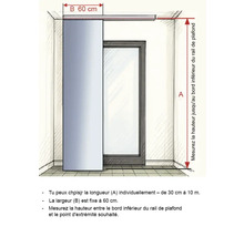 Illustration eines Zimmers mit einer Schiebetür und Maßangaben zur Montage