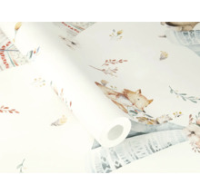 Tapetenrolle mit Fuchs- und Blumenmuster