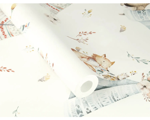 Tapetenrolle mit Fuchs- und Blumenmuster