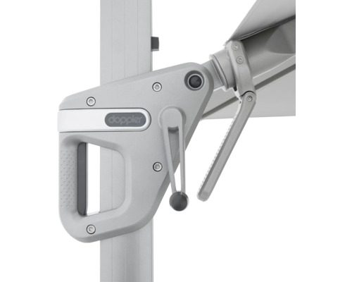 Detailansicht eines Sonnenschirmmechanismus mit Doppler Logo