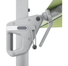 Doppler Logo an einem Sonnenschirm-Bedienungselement mit Kurbel