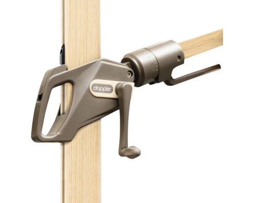 Doppler Logo auf einem Kurbelmechanismus für einen Sonnenschirm