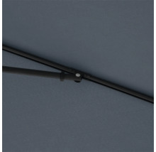 Detailansicht eines Sonnenschirms mit Streben und Bezug