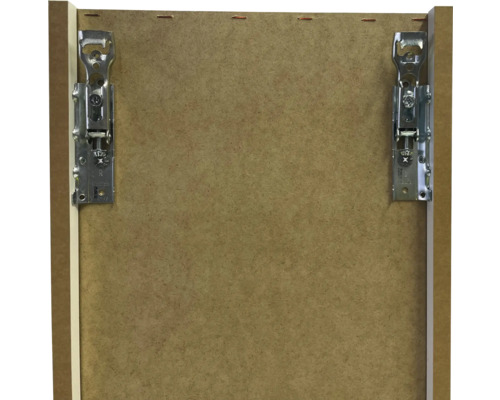 Detailansicht einer Schranktür mit montierten Scharnieren.