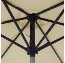 Blick von unten auf einen Sonnenschirm mit Strebenkonstruktion