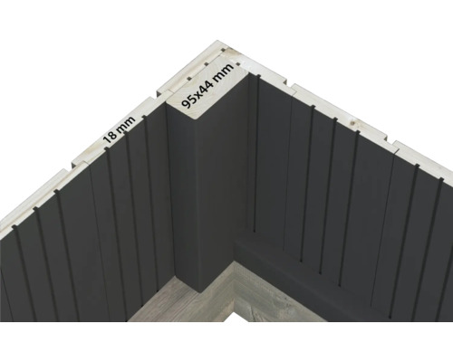 Eckdetail eines Gartenhauses mit den Maßen 95 x 44 Millimeter und 18 Millimeter Wandstärke